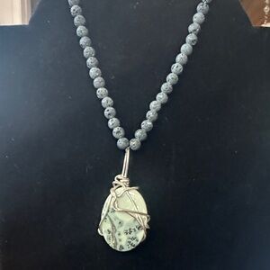 Handcrafted Black Ash Maligano Pendant with Lava Matte Beads Necklace